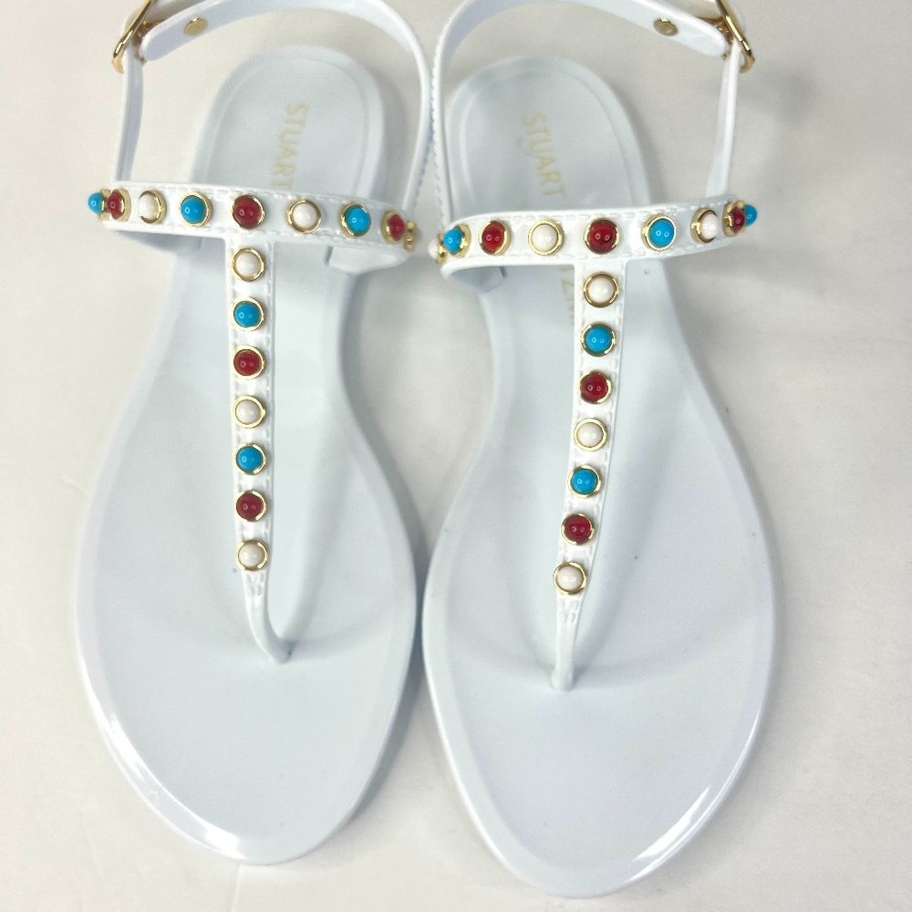 Stuart Weitzman White Sawyer Charm T-Strap Slingback Jelly Sandals - Sz 8 - NEW - Picture 1 of 4